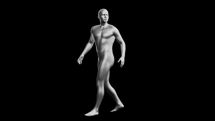 Beautiful young man posing, isolated on black background. 3d illustration (rendering). Silver mannequin, android