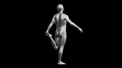 Beautiful young man posing, isolated on black background. 3d illustration (rendering). Silver mannequin, android