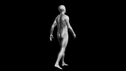 Beautiful young man posing, isolated on black background. 3d illustration (rendering). Silver mannequin, android