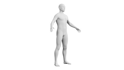 Beautiful young man posing, isolated on white background. 3d illustration (rendering). Artificial intelligence, android, mannequin