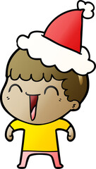 gradient cartoon of a happy man wearing santa hat
