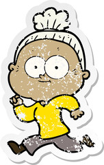 Obraz premium distressed sticker of a cartoon happy old woman