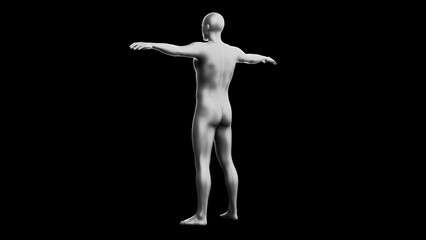 Beautiful young man posing, isolated on black background. 3d illustration (rendering). Silver mannequin, android
