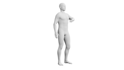 Beautiful young man posing, isolated on white background. 3d illustration (rendering). Artificial intelligence, android, mannequin