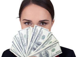 Businesswoman Holding Money - Isolated