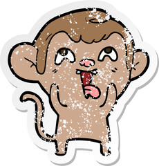 distressed sticker of a crazy cartoon monkey