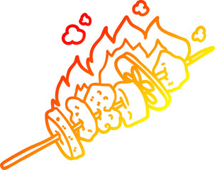 warm gradient line drawing cartoon kebab sticks
