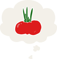 cartoon vegetable and thought bubble in retro style