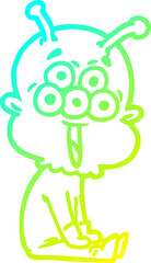 cold gradient line drawing happy cartoon alien