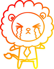 warm gradient line drawing cartoon crying lion wearing shirt and tie