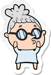 sticker of a cartoon woman wearing glasses