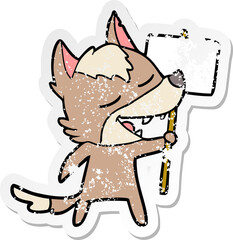 distressed sticker of a cartoon wolf laughing