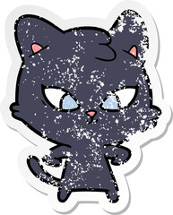 distressed sticker of a cute cartoon cat