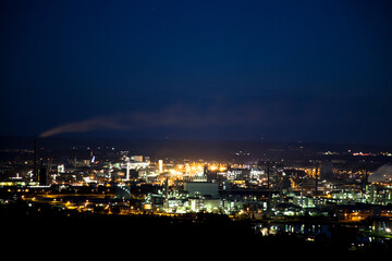 Glowing city lights at night