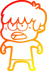 warm gradient line drawing worried cartoon boy