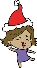line drawing of a girl pulling face wearing santa hat