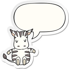 cute cartoon zebra and speech bubble sticker