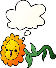 cartoon flower and thought bubble in smooth gradient style