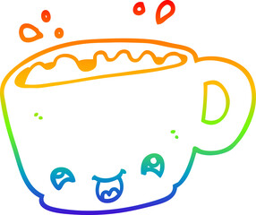 rainbow gradient line drawing cartoon cup of coffee