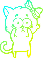 cold gradient line drawing cartoon cat