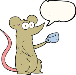 speech bubble cartoon mouse with coffee cup