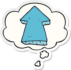 cartoon pointing arrow and thought bubble as a printed sticker