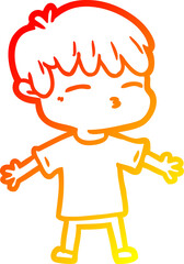 warm gradient line drawing cartoon curious boy
