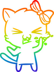 rainbow gradient line drawing cartoon cat