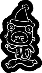 Naklejka premium cartoon icon of a weird alien running away wearing santa hat