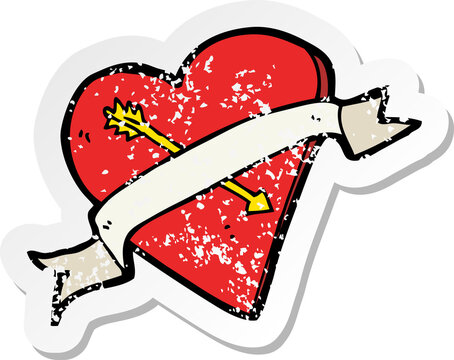 retro distressed sticker of a cartoon heart tattoo