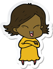 sticker of a happy cartoon girl