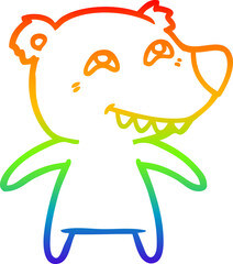 Obraz premium rainbow gradient line drawing cartoon bear showing teeth