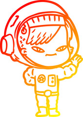 warm gradient line drawing cartoon astronaut woman