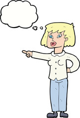 cartoon woman pointing with thought bubble