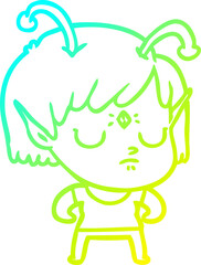 cold gradient line drawing cartoon alien girl
