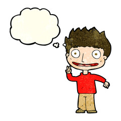 cartoon happy boy with thought bubble