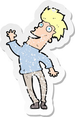 retro distressed sticker of a cartoon happy man