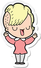 sticker of a cute cartoon girl with hipster haircut