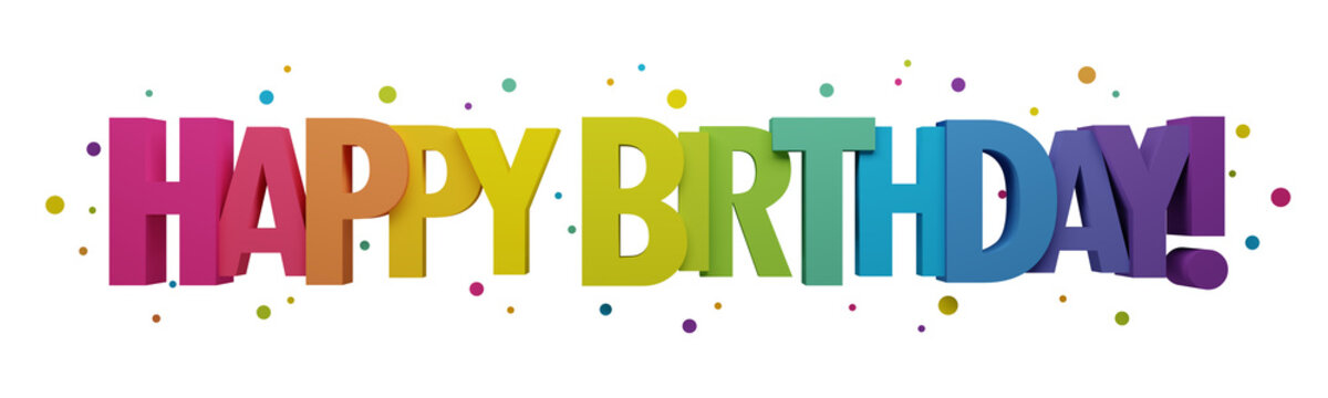 3D render of HAPPY BIRTHDAY! colorful typography on transparent background