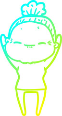 cold gradient line drawing cartoon peaceful old woman
