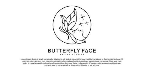 Abstract butterfly face woman beauty logo design with creative line art style Premium Vektor
