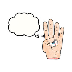 thought bubble textured cartoon spooky hand with eyeball