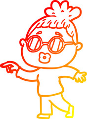 warm gradient line drawing cartoon woman wearing spectacles