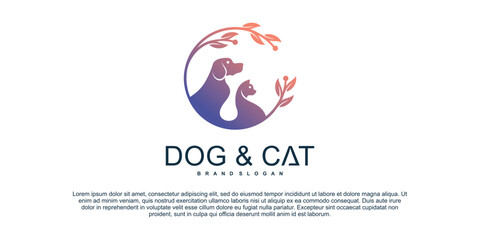 Cute pet care logo with cat and dog design template Premium Vektor