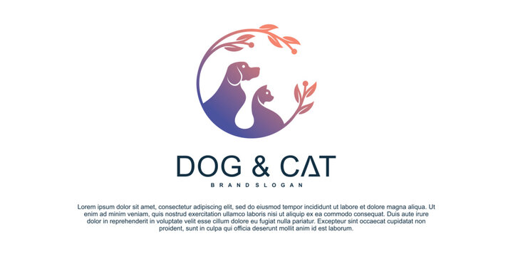 Cute Pet Care Logo With Cat And Dog Design Template Premium Vektor