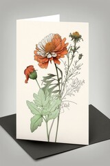 Card with orange flowers and envelope, created using generative ai technology