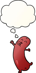 cartoon dancing sausage and thought bubble in smooth gradient style