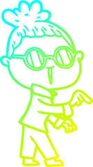 cold gradient line drawing cartoon woman wearing spectacles