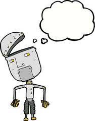 cartoon funny robot with thought bubble