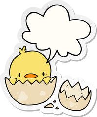 cute cartoon chick hatching from egg and speech bubble sticker